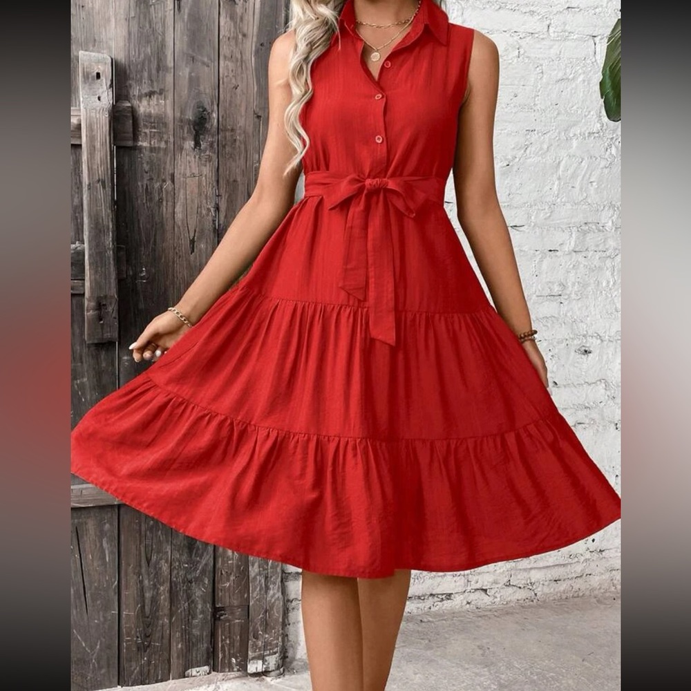 Boho ruffle hem belted shirt dress - Picture 11 of 16